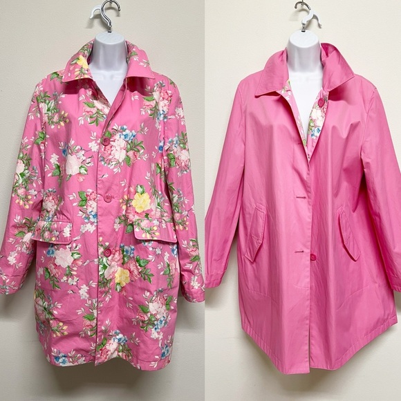 Anne Klein Jackets & Blazers - AK Anne Klein Womens Pink Floral Reversible Trench Raincoat Size L